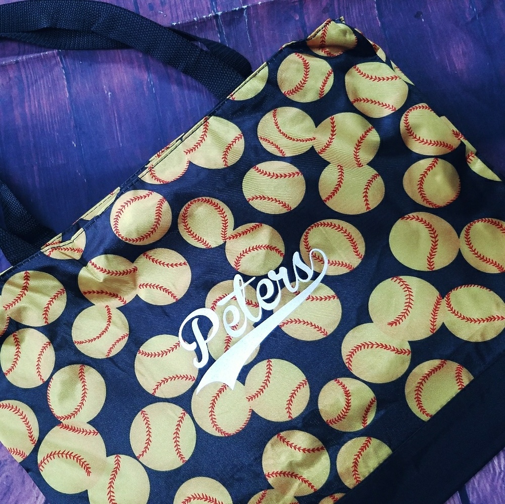 Personalized silk softball tote